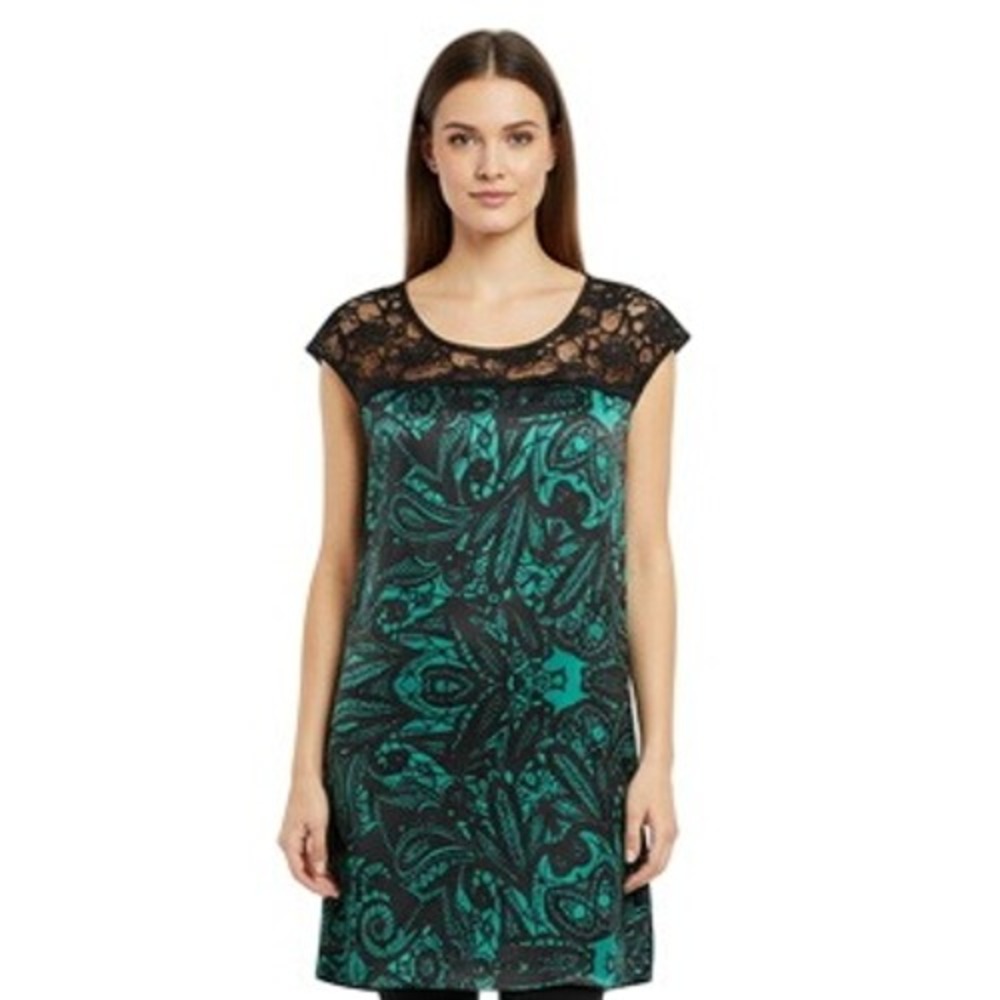 EXPRESS Womens‎ Black Green Lace Pullover Tunic Dress 2012 Patterned Boho